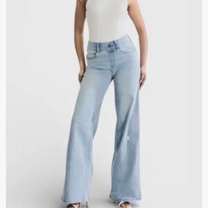 Betabrand Boyfriend Jeans Wide Leg High Waist Coastal Light Blue Size XL Long